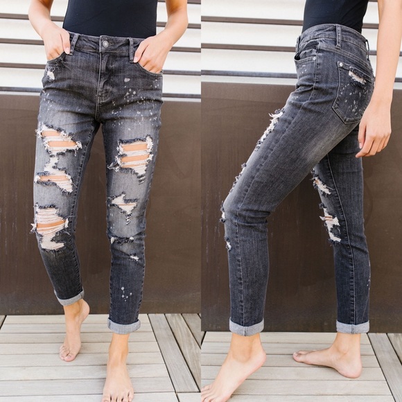 Judy Blue Dark Gray Boyfriend Jeans - Picture 5 of 8